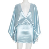 EVE Sexy Loose Faux Silk V-neck Long Sleeve Bodycon Dress GSBD-D25DS394
