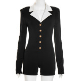 EVE Fashion Rose Metal Button Lapel Long Sleeve Rompers GSBD-J25RP228