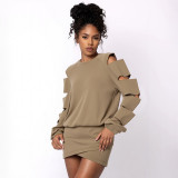 EVE Loose Ripped Hole Top And Skirt Suit GSBD-J25ST332