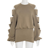 EVE Loose Ripped Hole Top And Skirt Suit GSBD-J25ST332