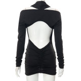 EVE Solid Color Long Sleeve V-neck Mini Dress GSBD-C21DS456