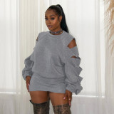 EVE Loose Ripped Hole Top And Skirt Suit GSBD-J25ST332