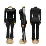 EVE Stripe Patchwork Zipper Long Sleeve Pants 3 Piece Set  SFY-702