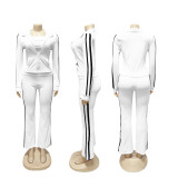 EVE Stripe Patchwork Zipper Long Sleeve Pants 3 Piece Set  SFY-702
