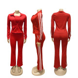 EVE Stripe Patchwork Zipper Long Sleeve Pants 3 Piece Set  SFY-702