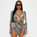 EVE Leopard Print Long Sleeve Backless Top And Drawstring Shorts Two Piece Set GSBD-D25ST415