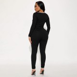 EVE Square Neck Long Sleeve Top High-waisted Pants Two Piece Sets GSBD-Q25ST294