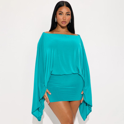 EVE Sexy Off-shoulder Flared Sleeves Top And Skirt Two Piece Sets GSBD-D25ST397
