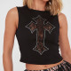 EVE Cross Embroidered Rhinestone Pattern Tank Tops GSBD-Q25TP165