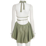 EVE Sexy Faux Leather Backless Mini Dress GSBD-D25DS434