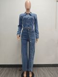 EVE Single Breasted Washed Denim Two Piece Pant Set TK-6348