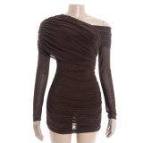 EVE Slash Neck Mesh Ruched Mini Dress GAXB-D456DS