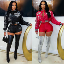 EVE PU Leather Embroidered Fashion Baseball Jacket YNSF-8015