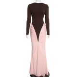 EVE Color Block Ruched Slim Maxi Dress GSZM-J25DS383
