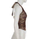 EVE Deep V-neck Animal Print Halterneck Tops GPKJ-MR44910