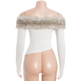 EVE Fur Neck One Shoulder Tops GAXB-D397TP