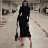 EVE Solid Color High Collar Slim Long Dress GAXB-P0292DS