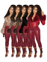 EVE Furrzy Neck V-neck Leather Jackets CH-25063