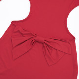 EVE Solid Color Hollow Out Backless Mini Dress GSZM-C25DS369