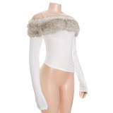 EVE Fur Neck One Shoulder Tops GAXB-D397TP