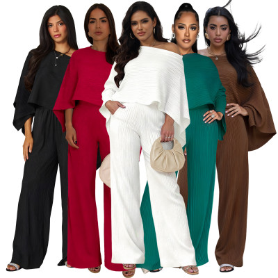 EVE Bat Sleeve Solid Color Loose Two Piece Pants Set ASL-6812