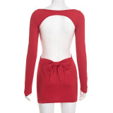 EVE Solid Color Hollow Out Backless Mini Dress GSZM-C25DS369