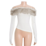 EVE Fur Neck One Shoulder Tops GAXB-D397TP