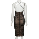 EVE Mesh See Through Backless Midi Dress GAXB-P0287DS
