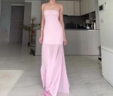 EVE Solid Color Wrap Chest Mesh Split Maxi Dress GAXB-P0253DS