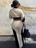 EVE Contast Color Patchwork Zipper Two Piece Pant Set CH-25062