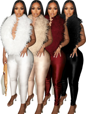 EVE Feather Patchwork Deep V Neck Jumpsuit CH-25058