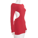 EVE Solid Color Hollow Out Backless Mini Dress GSZM-C25DS369