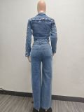 EVE Single Breasted Washed Denim Two Piece Pant Set TK-6348