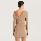 EVE Slash Neck Mesh Ruched Mini Dress GAXB-D456DS