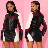 EVE Leather Patchwork Jackets Two Piece Skirts Set YNSF-8013