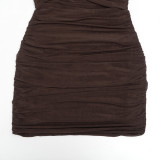 EVE Slash Neck Mesh Ruched Mini Dress GAXB-D456DS