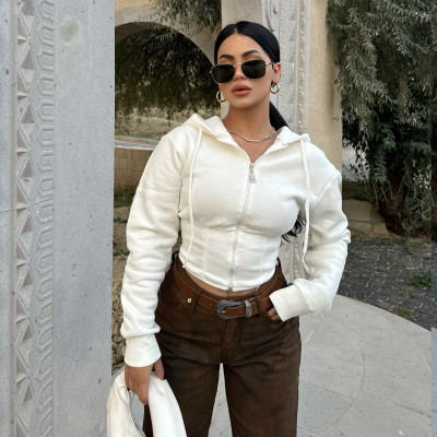 EVE Long Sleeve Zipper Hodoed Sweatshirt GFRT-35694TBY