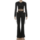 EVE Solid Color Ruched Tops Two Piece Pants Set GZJQ-K25S85221