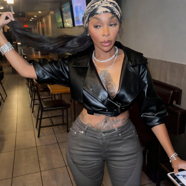 EVE Solid Color Lapel Tie Up Short Coats GZJQ-K25C84803