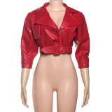 EVE Solid Color Lapel Tie Up Short Coats GZJQ-K25C84803