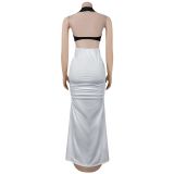 EVE V Neck Contrast Color Split Maxi Dress BY-7573