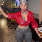 EVE Solid Color Lapel Tie Up Short Coats GZJQ-K25C84803