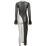 EVE Sexy Mesh Flare Sleeve Long Smock GAXB-P0296TP