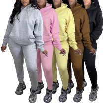 EVE Fleece-Lined Sweatshirt Solid Color Two-Piece Pants Set AIL-340