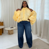 EVE Plus Size Back-tie Loose Off Shoulder Blouse NNWF-8147
