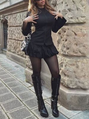 EVE Long Sleeve Solid Color Two Piece Skirts Set ZDF-966-1#