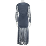 EVE Solid Color Ruched Long Sleeve Maxi Dress GJYO-JD303290