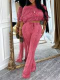 EVE Color Block Pleated Two Piece Pants Set AIL-334