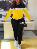 EVE Letter Print Long Sleeve Two Piece Pants Set SHD-9933