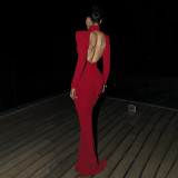 EVE Solid Color Backless Pleated Maxi Dress GSLF-K25D74925